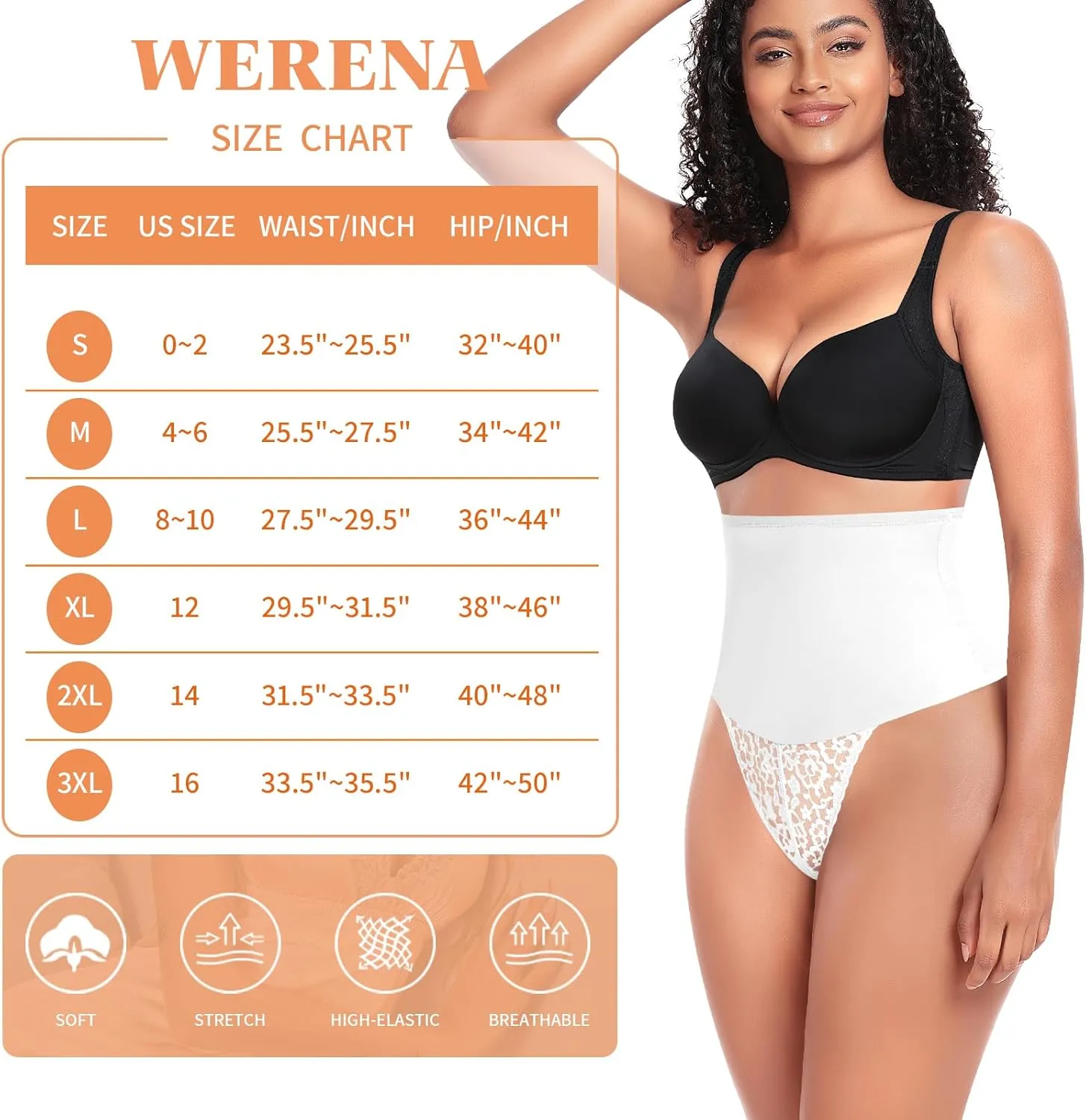 Werena Tummy Control Thong Shapewear for Women Mid High Waisted Body Shaper Underwear Lace Shaping Thong Girdle Panties