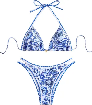 Women's Floral Printed Bathing Suit Halter Paisley Summer Swimsuit Bikinis Set