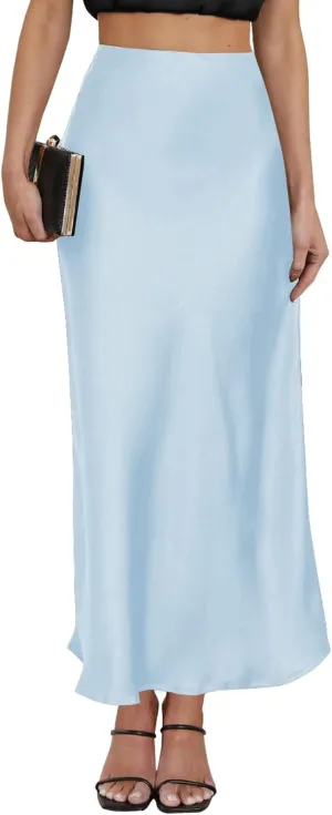 Women's Leopard Print Satin Maxi Skirt High Waisted Elastic Waistband Silk A-Line Casual Party 2025 Summer Long Skirts