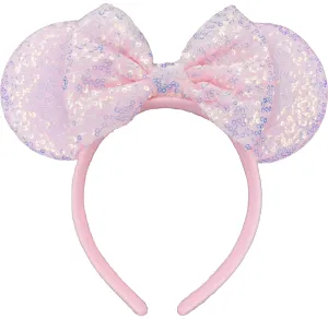 XINXIYAN Mouse Ears Headbands for Women Glitter Sequin Mouse Ears Bow Headband Birthday Party Princess Decoration (Pink, one size)