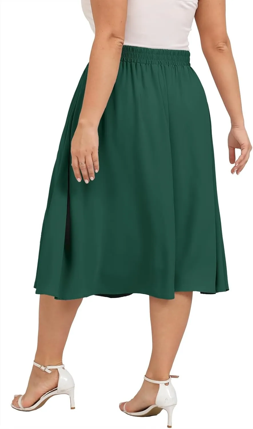 Xpenyo Womens Plus Size Midi Skirts Summer Elastic High Waisted Boho Casual Beach Flowy Swing Knee Length Skirts with Pockets