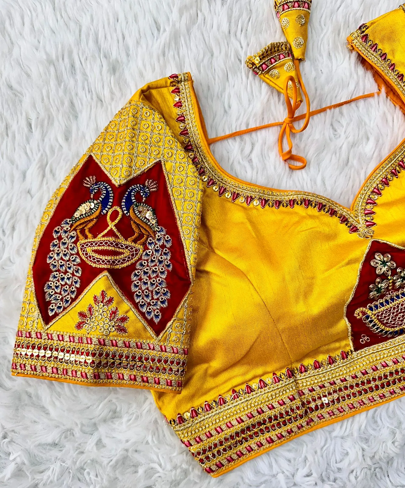 Yellow Handcrafted Sequined Blouse in Dilkush Silk