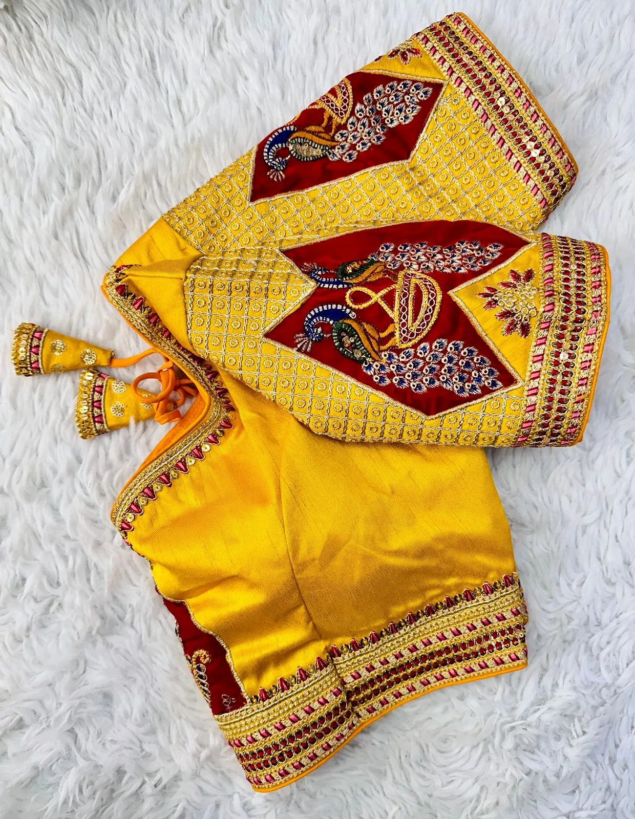 Yellow Handcrafted Sequined Blouse in Dilkush Silk