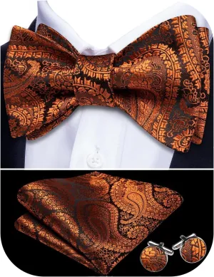 YOHOWA Bow Ties for Men Paisley Self Tie Bowtie Pocket Square Cufflinks Set Classic Woven Formal Wedding Tuxedo Party