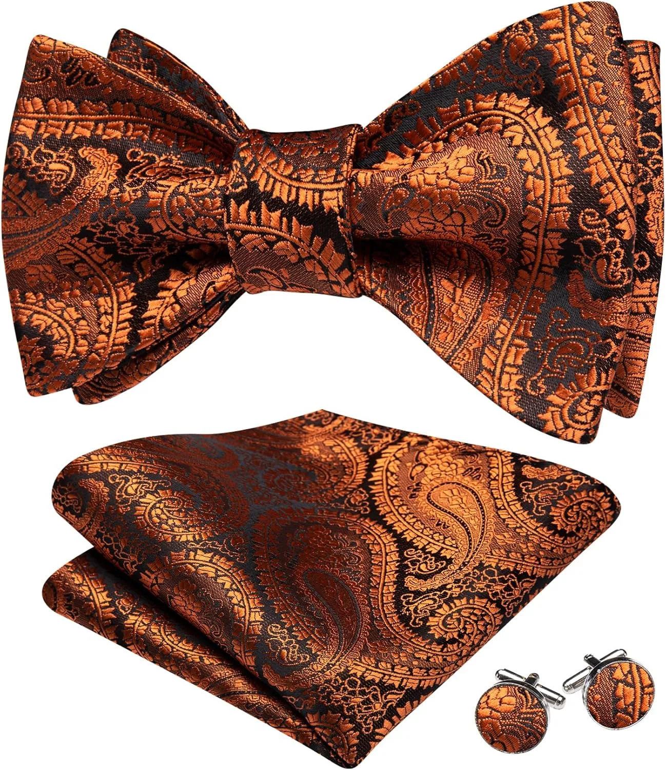 YOHOWA Bow Ties for Men Paisley Self Tie Bowtie Pocket Square Cufflinks Set Classic Woven Formal Wedding Tuxedo Party