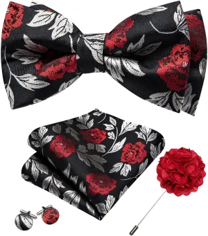 YOHOWA Mens Bow Tie Set Paisley Coloful Pre-tied Bowties Adjustable with Handkerchief Cufflinks Wedding Prom Party