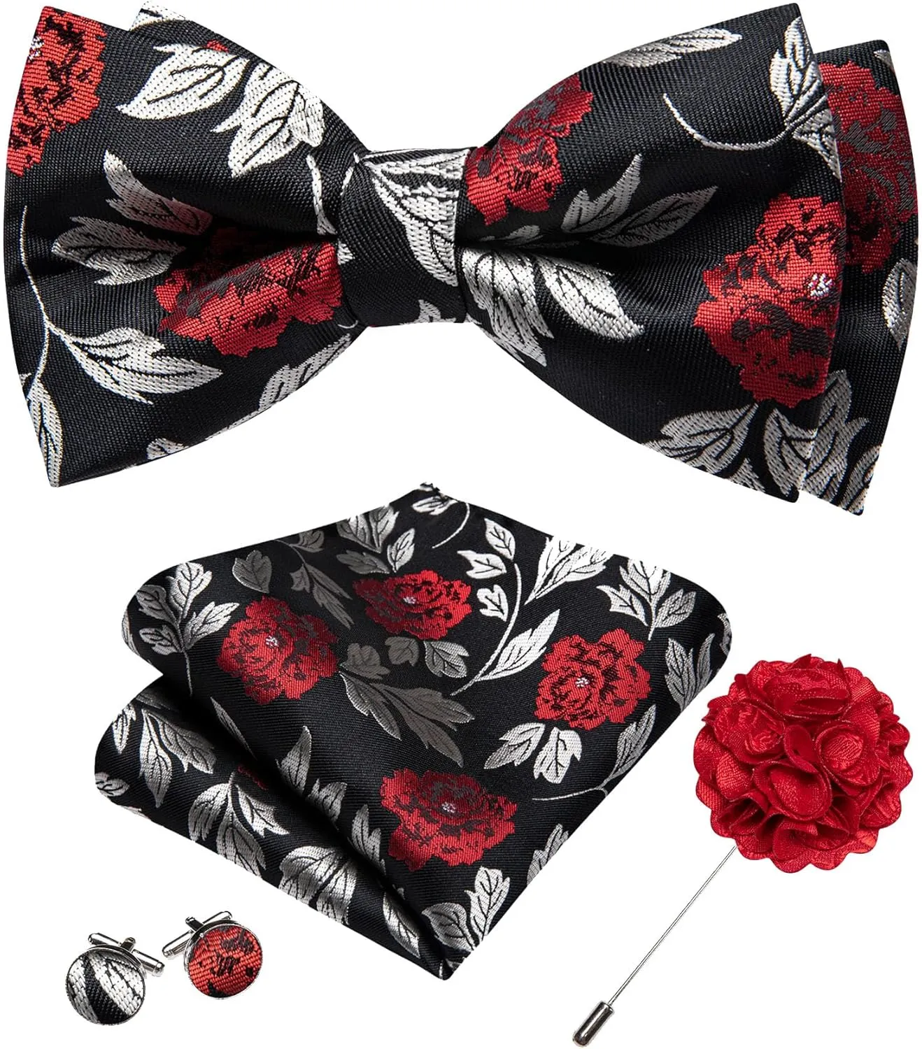 YOHOWA Mens Bow Tie Set Paisley Coloful Pre-tied Bowties Adjustable with Handkerchief Cufflinks Wedding Prom Party